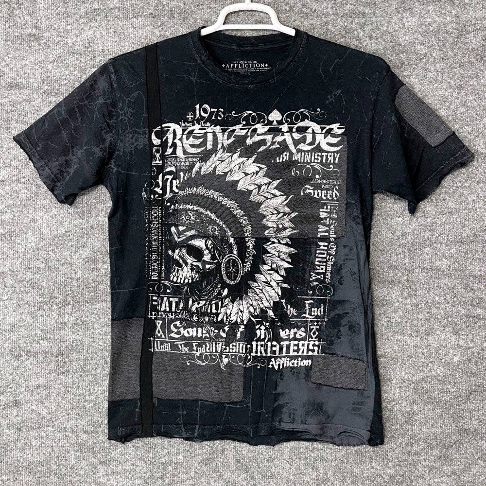 Affliction Premium T Shirt Mens Large Motor Indian Chief Y2K Renegade Black
